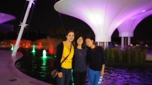 Students visit the rooftop plaza